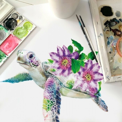 Artista mistura animais com flores em suas pinturas